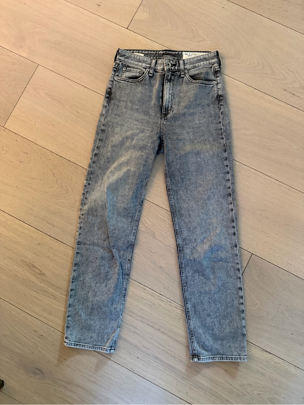rag & bone High-Rise Straight Jeans in Light Gray Wash
